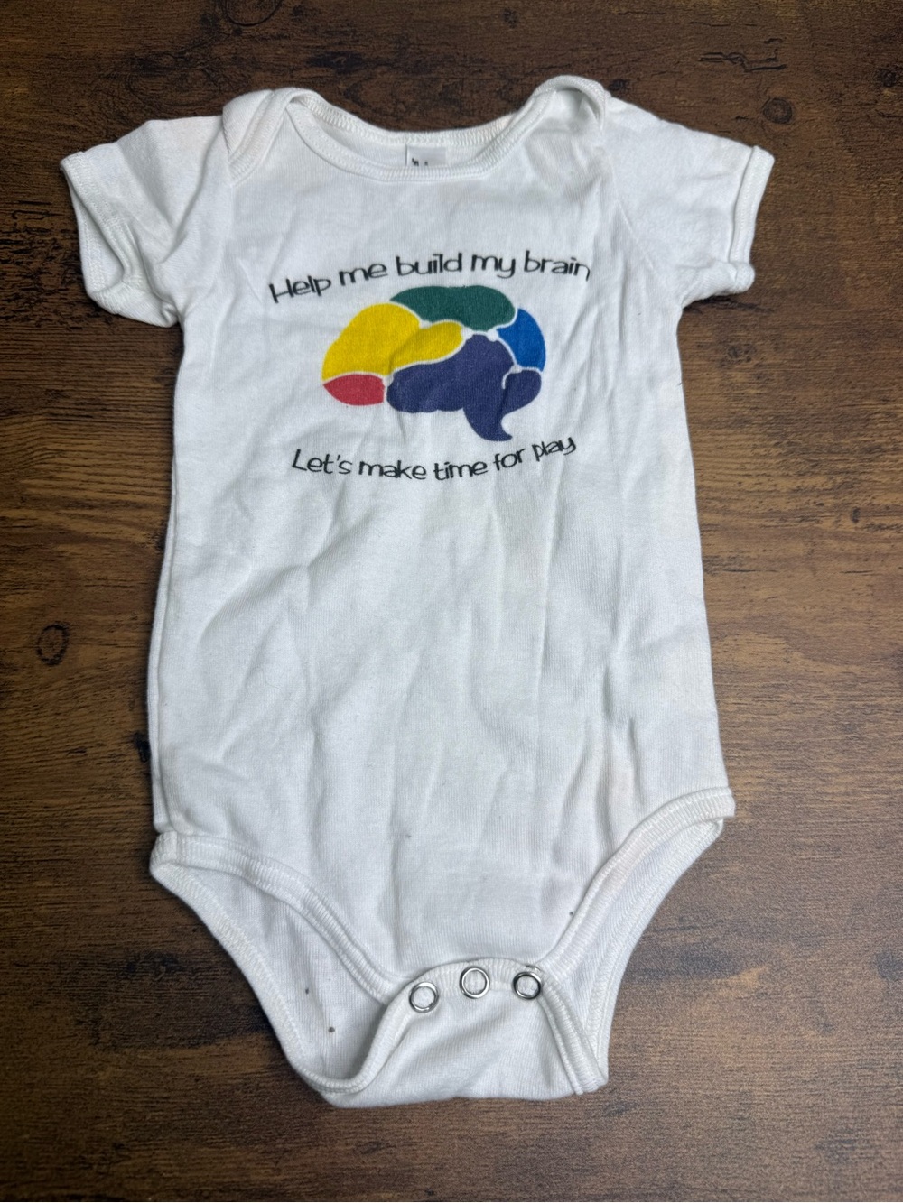 ⭐️5 for $20⭐️ White Baby One-Piece Bodysuit with Colorful Brain Graphic 3-6M